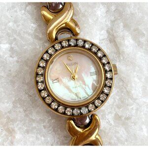 ELGIN EC273-017 Gold Toned Rhinestone Vintage Women's Wristwatch - 24mm - WORKS!